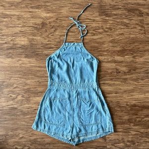 American Eagle Denim Halter Romper